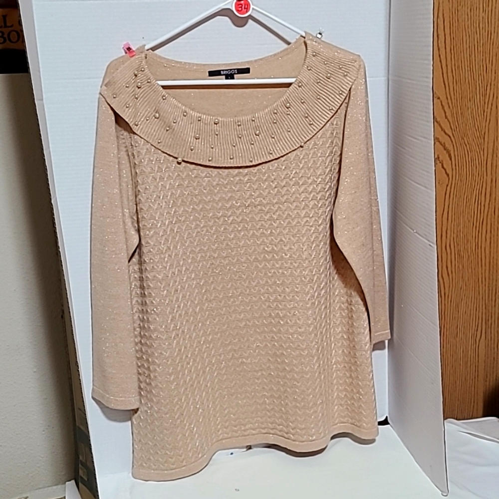 BRIGGS PEARL COLLARED SCOOP NECK PULLOVER SWEATER SIZE LARGE